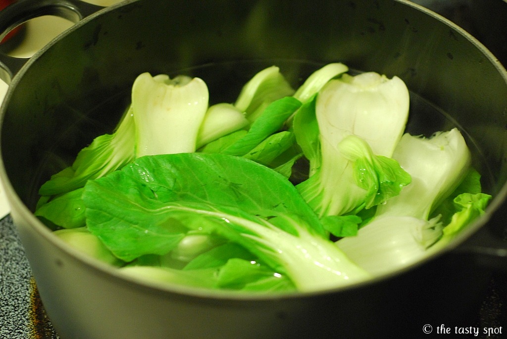 Blanch the baby bok choy