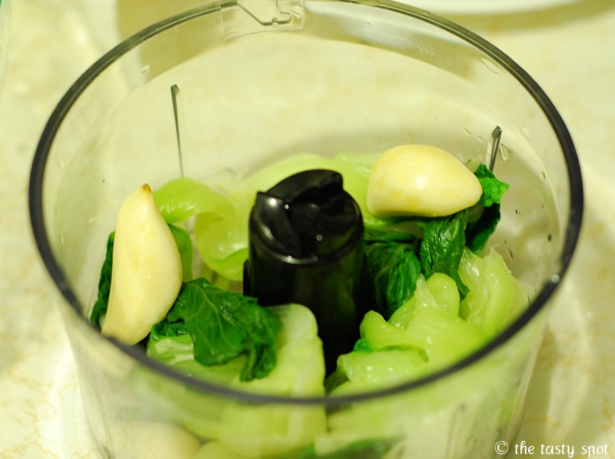 Chop the bok choy and some garlic