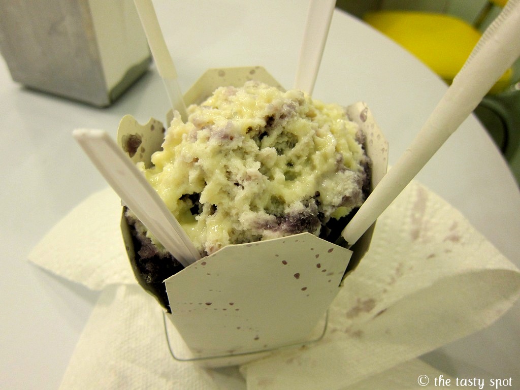 Mardi Gras king cake and condensed milk snoball
