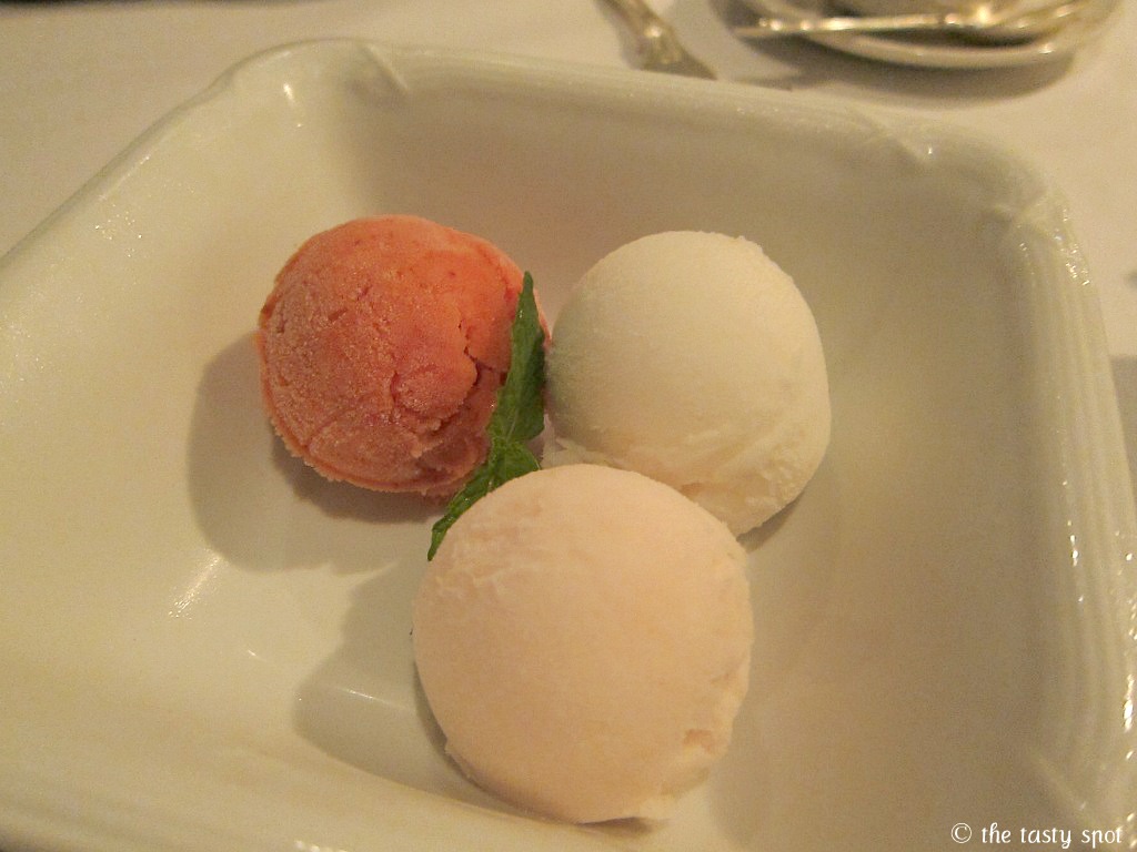 Sorbet trio: guava, lychee, and strawberry daquiri